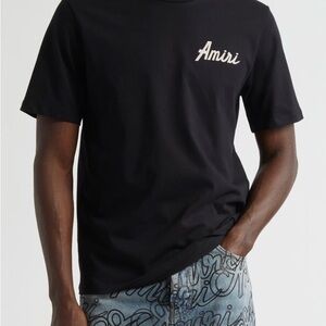 AMIRI Black Short Sleeve Tee with Cursive Logo
